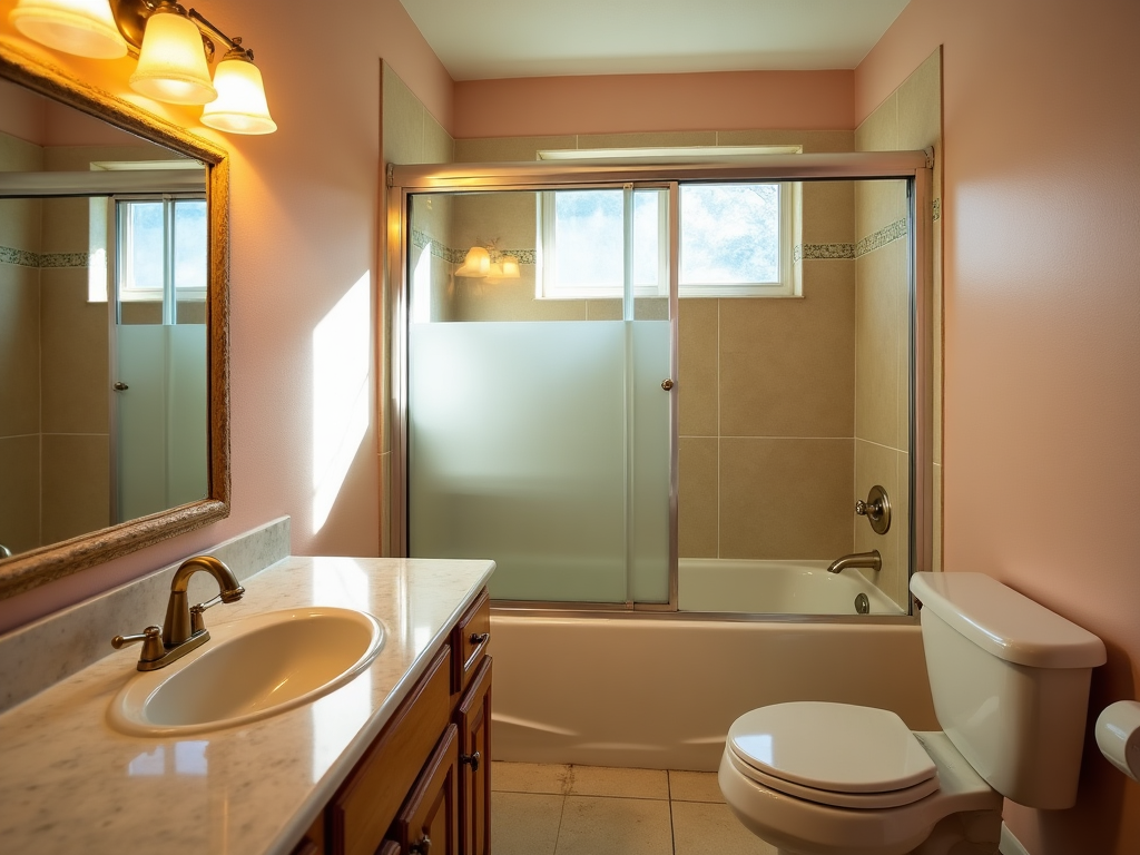 Bathroom before renovation - dated fixtures
